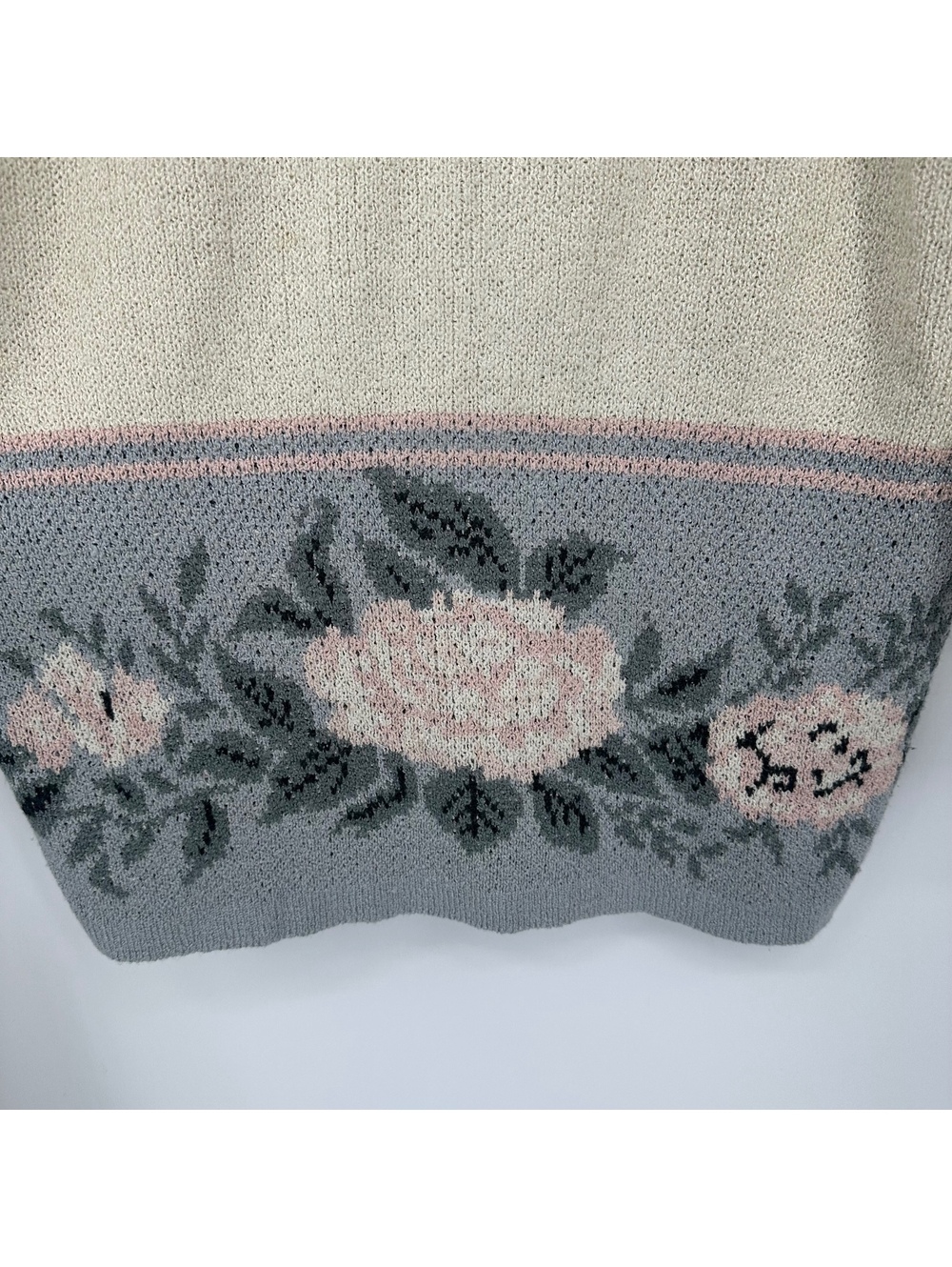 Vintage COS Lady COB Floral Grandmacore border knit sweater Plus Size 18W - Picture 4 of 9